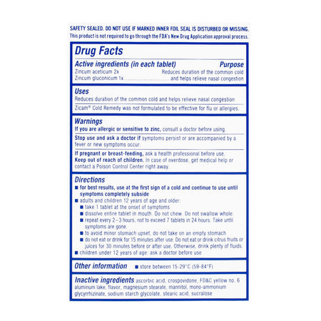 Zicam Cold Remedy Zinc Rapidmelts, Citrus- 25 Count