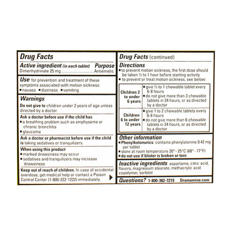 Dramamine for Kids Chewable Tablets - Card of 8