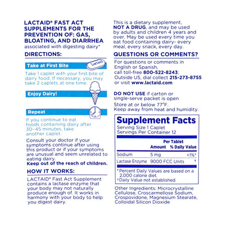 Lactaid Fast Action Caplets, 12ct