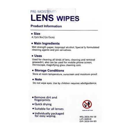 Pre-Moistened Lens Cleaning Wipes- 10 ct (No UPC)