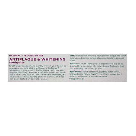 Tom's of Maine Peppermint Antiplaque & Whitening Fluoride-Free Toothpaste 1 oz