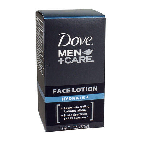 Dove Men+Care face lotion packaging on a white background