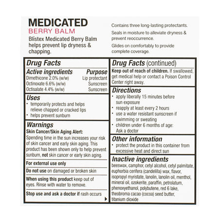 Blistex Medicated Berry Lip Balm SPF 15 - 0.15 oz. Tube