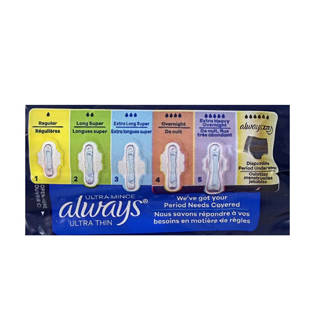Always Ultra-Thin Overnight Pads with Wings- 6 ct