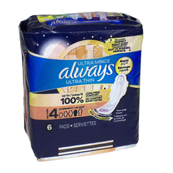 Always Ultra-Thin Overnight Pads with Wings- 6 ct