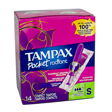 Tampax Pocket Radiant Tampons Super Unscented - 14 ct.