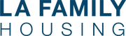 Logo of LA Family Housing with blue text on a white background