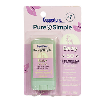 NEW Coppertone Pure & Simple Baby Mineral Sunscreen Stick SPF 50 - 0.49 oz.