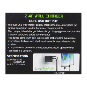 NEW Esoulk Dual USB Wall Charger - 12 W- 2.4 A