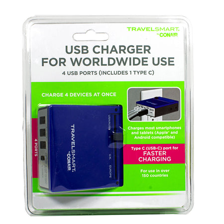 Travelsmart by Conair 4 USB A & C Worldwide Charger
