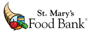 Logo of St. Mary's Food Bank with a cornucopia, apple, and other items on a white background.