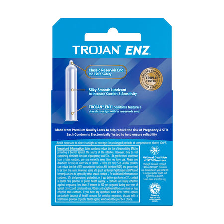 Trojan Enz Lubricated Condoms Box - Box of 3