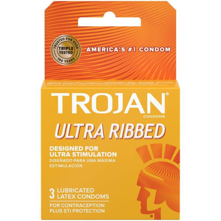 Trojan Ultra Ribbed Condoms - Box of 3