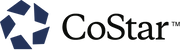 CoStar logo with blue geometric design on a black background