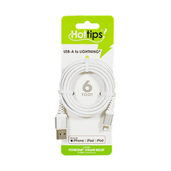 USB-A to Lightning cable with packaging on a white background