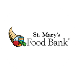 St. Mary's Food Bank logo with a cornucopia of food items on a white background