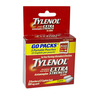 Tylenol Extra Strength Go Pack - 3 Pouches of 2 Caplets Ea