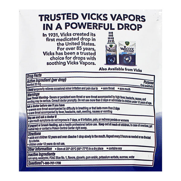 Vick's VapoCOOL Medicated Drops - Pack of 18