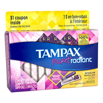 Tampax Pocket Radiant Regular Tampons - Box of 3