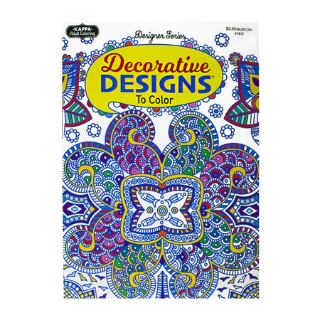 A coloring book cover with vibrant, decorative designs in a variety of colors, marketed for adults.